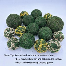 16 Pcs Decorative Balls for Bowls - 2pcs 3.94" + 6pcs 3.15" Large Green Moss Balls + 4pcs 2.36" Yellow Moss Balls + 4pcs 2.36" White Moss Balls for Garden Vase Home Party Spring Easter Farmhouse Decor