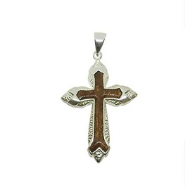 Zero Gravity Hawaii Hawaiian Jewelry Silver Koa Wood Cross Pendant Necklace with Chain
