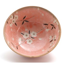 D17cm Japanese Ramen Bowl Cherry Blossom, Commercial Tableware (Pink), for Any Noodle