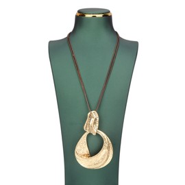 GelConnie Chunky Leather Necklace Women Bohemian Adjustable Black String Gold Necklace Long Leather Necklace with Gold Pendant