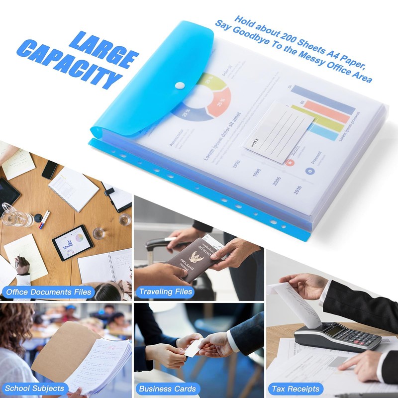 Punched Pockets A4 Plastic Wallets, 8 Pack Plastic Document Files