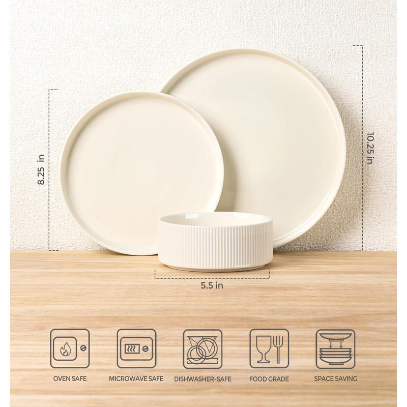TheTerra Ceramic Dinnerware Sets for 4, 12 Pieces Porcelain Lightweight
