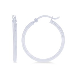 14k White Gold Solid 2mm Tube Classic Polished Hoop Earrings, 2x25mm