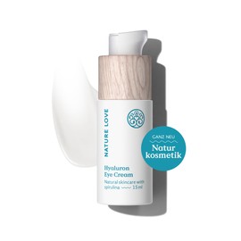 NATURE LOVE® Hyaluronic Eye Cream - 15 ml Eye Cream with Hyaluronic - 100% Natural Cosmetics, Vegan - with Hyaluronic Acid, Caffeine, Apricot Kernel Oil & Spirulina - Anti-Ageing Against Dark Circles