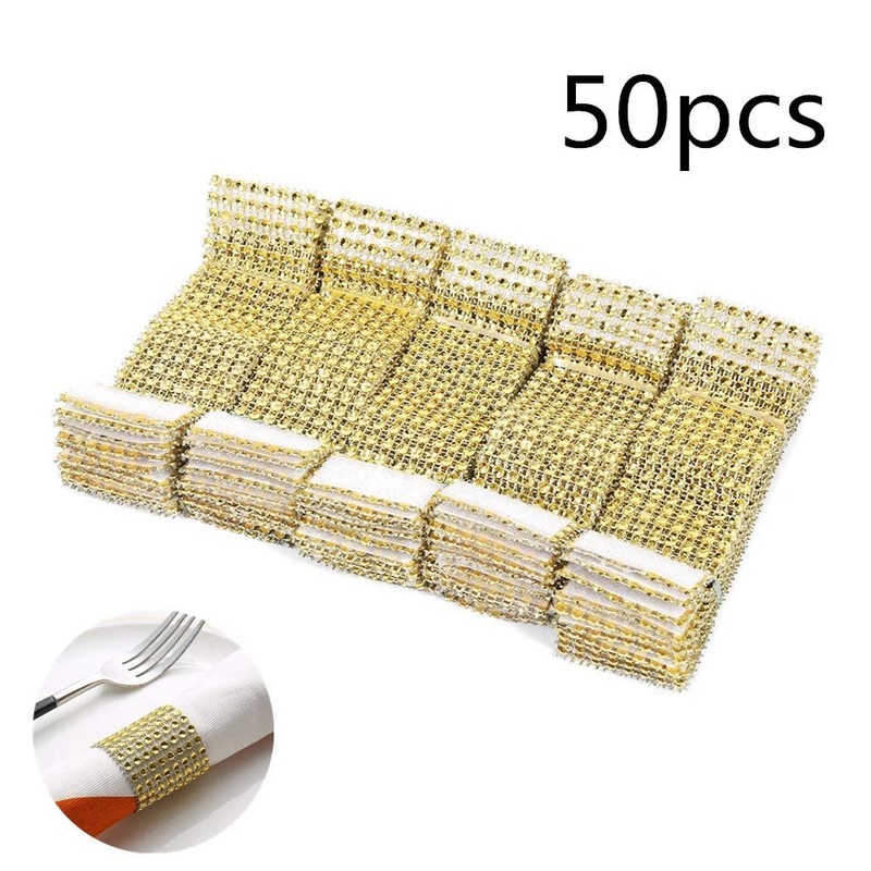 Napkin Holder Buckles, 50Pcs Sparkling Diamond Napkin Holder Wrap Ribbon