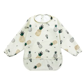 Hisprout Waterproof PU Unisex Infant Toddler Baby Long Sleeve Bib, Reusable Weaning Bib(Pineapple)