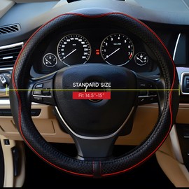 LABBYWAY Microfiber Leather Steering Wheel Cover, Universal 14.5-15 Inch Steering Wheel Anti Slip Car Interior Accessories for Men Women (Black with Red line)