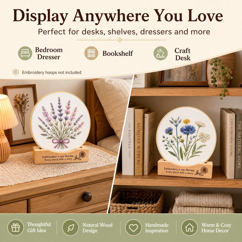 PXIRQ 2-Pack Embroidery Hoop Display Stand – 2‑Tier Grooved Frame