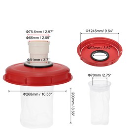 PATIKIL Straight IBC Lid Filter Cover, 245mm Plastic Ton Barrel Cover with Washable Nylon Filter IBC Tote Hose Adapter IBC Tank Container Accessories for Rainwater Tank, Red White
