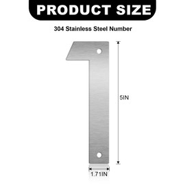5 Inch Floating House Numbers and Metal Letters for Outdoor Signs, Modern 304 Stainless Steel Silver Address Numbers for Home, Apartment, and Garden Decor (Number 1)