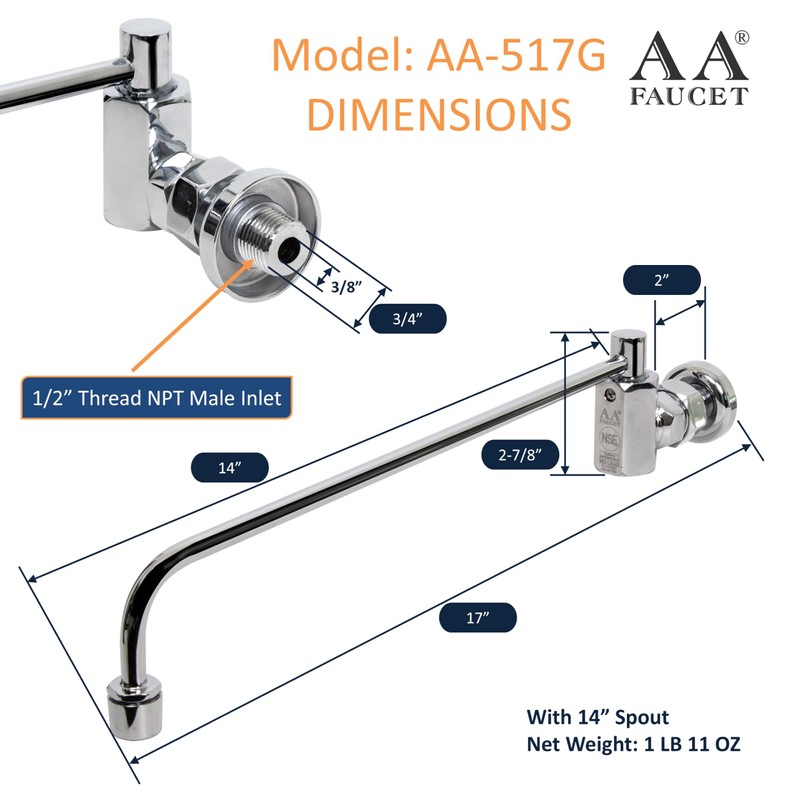 AA Faucet Wok Range Center-On Automatic Faucet with 14" Spout