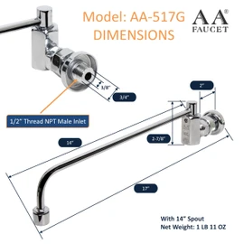AA Faucet Wok Range Center-On Automatic Faucet with 14" Spout & 1/2" Male Inlet for Restaurant Kitchen AA-517G (1/2" Inlet 14" Spout)