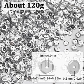 SUNNYCLUE 120G Sequin Paillettes Silver Flat Round Sequins Bulk 6mm Plastic PVC Art Glitters Embroidery Hole Loose Mini Iridescent Sewing Spangles for DIY Craft Wedding Christmas Ornaments Accessories