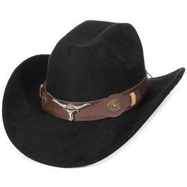GEMVIE Western Cowboy Hat for Men Women Suede Cowgirl Hats Adjustable Fedora Cowboy Outdoor Hat with Shapeable Brim