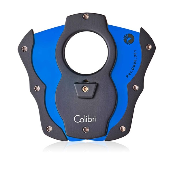 Colibri Cut Cigar Cutter - Double Guillotine Style with Stainless Steel Blades & Spring-Loaded Release - for Cigars up to 62 Ring Gauge - Ergonomic Design & Gift Box Included - Black & Blue