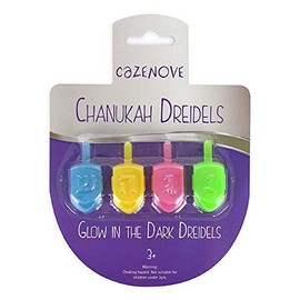 Cazenove Glow in The Dark Hanukkah Dreidels - 4 Pack for Chanukah. Super Quality Deluxe Plastic