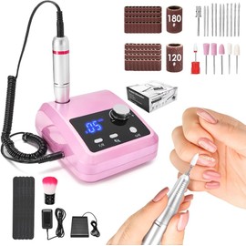 Lukovee Drill para Uñas Profesional 45000RPM, 126Piezas Pulidor de Uñas Eléctrica, Taladro para Uñas Velocidad Ajustable con Drill y Bandas de Lijado,Herramienta Manicura Pulidora para Doméstico/Salón