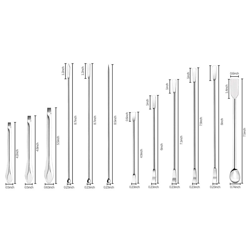 12Pcs Laboratory Spatula Stainless Steel Reagent Scoop Spoon Tool Set