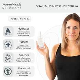 Premium Snail Mucin Essence Serum & Hyaluronic Acid - All In One Advanced Skin Repair, Deep Hydration, Blemish & Fine Line Removal - Snail Secretion Filtrate - Korean Inspired - UK Based Brand