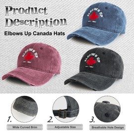 Moonlight Miles 2Pcs Elbows Up Canada Hats,Canadian Elblows Up Caps,Adjustable Vintage Funny Hat Men Women (CA/US, Alpha, One Size, Black+red)