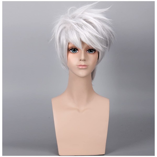 (Silver Grey) - BERON Short Layered Cool Men Boys Tousled Wig Heat Resistant Synthetic Wigs for Anime Cosplay Party (Silver Grey)