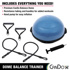 CanDo Dome Balance Trainer 55cm with Non-Skid Base for Balance Training, Strength Building, and Cardio Exercises for Home, Gyms, and Clinics, Includes Resistance Cords and Air Pump