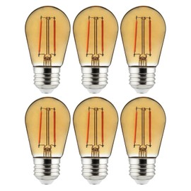 Sunlite 40971 LED S14 String Light Bulb, 2 Watts (25W Equivalent), Medium E26 Base, Party Decoration, Holiday Lighting, Transparent, Dimmable, UL Listed, Amber, 6 Count