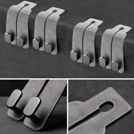 DEIHAALEN Headrest Hooks - Car Seat Back Double Hook Leather, Purses Hooks (4-Black)