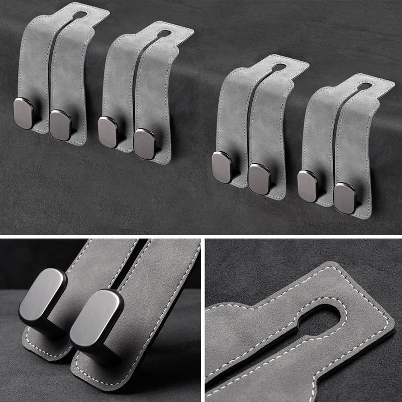 DEIHAALEN Headrest Hooks - Car Seat Back Double Hook Leather,