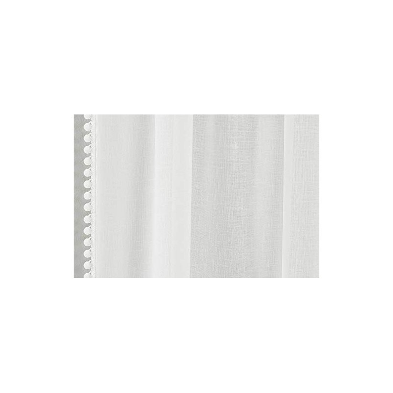 Tyrone Textiles Ltd Tahiti White Pom Pom Trim Linen Look