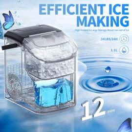 Unbranded 34Lbs/24H Nugget Countertop Ice Maker with Soft Chewable Ice with Self-Cleaning - Black