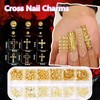 Gold Cross Nail Charms Nail Art Spike Metal Studs, Gold