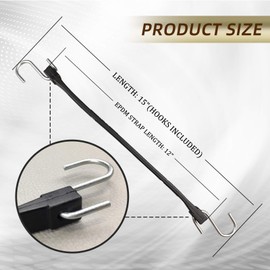 ROBLOCK 15" Rubber Bungee Cords with 150% Max Stretch, 100% EPDM Tarp Straps with Upgrade Thicker Connect Hole & Metal Crimped S Hooks, Ideal for Securing Tarps, Cargo, Canvases (10 Pack)