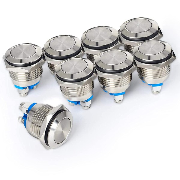 GUUZI 8 Pieces 16 mm 2A 12V/24V/125V/250VAC Momentary Waterproof Push