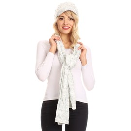 Sakkas 1757 - Coline Soft Heather Chunky Cable knit Hat and Scarf Set Warm Cozy Winter - Blue - OS