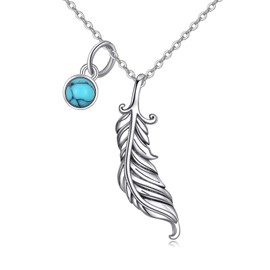 URONE Feather Necklace 925 Sterling Silver Turquoise Feather Pendant Necklace Feather Jewelry Gifts for Women