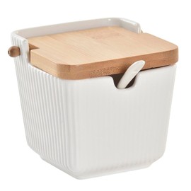 Space Home - Ceramic Sugar & Salt Bowl with Lid for Home and Kitchen - Salt Pepper Spice Box Container with Lid - Container for Dressings or Spices