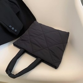 Base'ic Quilted Puffer Tote Bag for Women, Lightweight Large Travel Shoulder Handbag, Cotton Blend Triangle Pattern, Fits 15" Laptop, Stylish Everyday Carryall