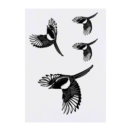 4 x 'Flying Magpie' Temporary Tattoos - Water Resistant, Skin-Safe, Non-Toxic Transfers, Mixed Sizes (TO00046551)