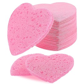 Pack of 50 Compressed Face Sponges for Cleansing and Exfoliating Natural Make Up Sponge Reusable Heart Sponge for Face Deep Cleansing and Makeup Remover (Pink)
