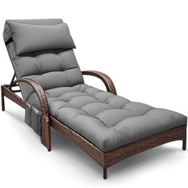 Moutosne Outdoor Lounge Chair Cushions, Chaise Lounge Cushions for Outdoor Furniture, Waterproof Zero Gravity Lounge Chair Cushion with Headrest 71 x 21 x 4 Inches (Grey, Lounge Chair Cushion)