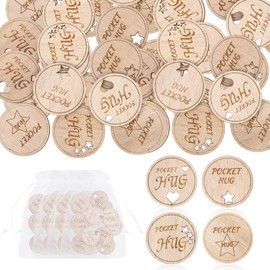 200 Pcs Wooden Pocket Hug Token with 4 Pcs Organza Bags Pocket Hug Bulk Remembrance Little Heart Star Round Pocket Hug Keepsake for Family Birthday Celebration of Life Funeral Love Gifts