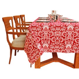 Table Cloth - Red, 100% Cotton Rectangular Table Cover, Size 60x84 Inch. for Kitchen, Dining, Tabletop, Decoration, Parties, Thanks Giving, and Everyday Use.