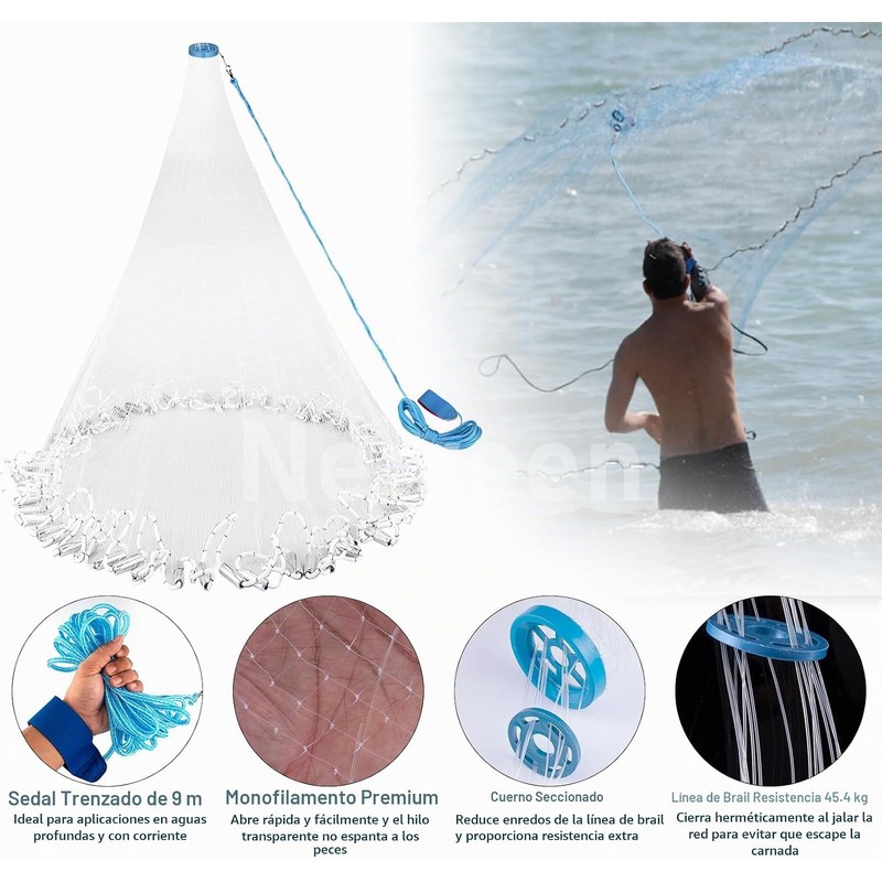 Red de pesca Neween de 6 pies con trampa para