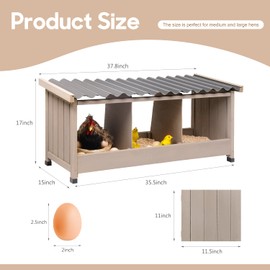 Chicken Nesting Box, 3 Compartments Wooden Chicken Coop, Wall-Mounted Nesting Boxes for Chickens for Laying Eggs with PVC Roof, Easy Install Nesting Boxes Accessories for Chickens, Hens, Ducks