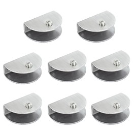 ZAXPHUMAX Stainless Steel Glass Clip Bracket 304, 3 Sizes (1/4” 3/8” 1/2”) Heavy Duty Glass Clamps for Table Top, Shower Door, Easy Install with Screws & Rubber Pads (1/4 Inch Semi-Circular 8Pcs)