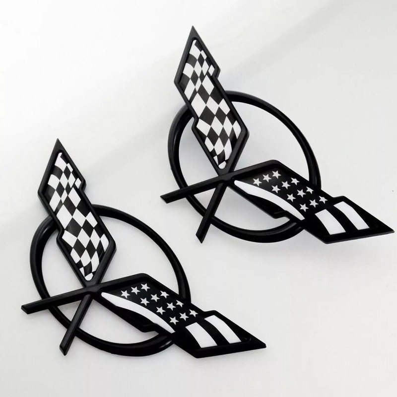 Front Nose & Rear Deck Lid Crossed Flags Emblems Car