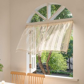 Crochet Macrame Boho Kithen Curtains Sets for Windows Over Sink Lace Tassel Rod Pocket Short Curtain for Small Window Farmhouse Half Window Treatment Tier Drapes for Bathroom Bedroom Decor 29x36 Inch