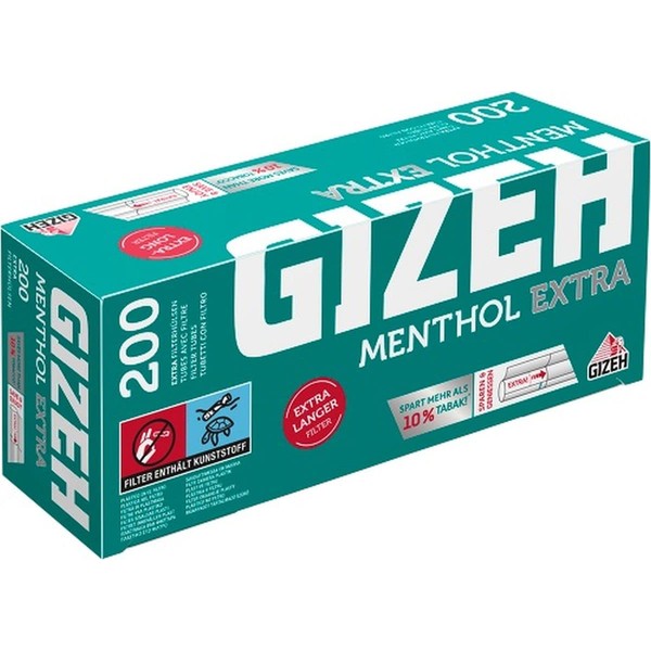GIZEH Menthol Extra 200 Filter Sleeves Extra Long Filter 200 Tubes Per Box 10 Boxes (2000 Tubes)