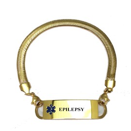 Pre-Engraved Gold Plated Chevron Pattern"Epilepsy" Medical ID Bracelets for Women